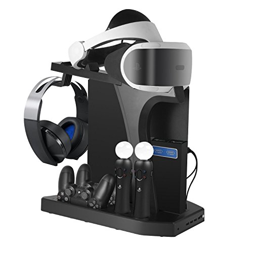 DACCKIT Soporte Vertical de Carga y visualización para Playstation VR – Controladores estación de Carga Showcase con Ventilador de refrigeración Compatible con Playstation 4, PS4 Pro, PS4 Slim
