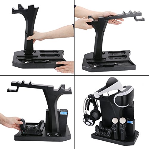 DACCKIT Soporte Vertical de Carga y visualización para Playstation VR – Controladores estación de Carga Showcase con Ventilador de refrigeración Compatible con Playstation 4, PS4 Pro, PS4 Slim