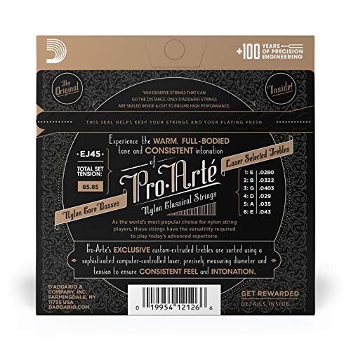 D'Addario EJ45 - Juego de Cuerdas para Guitarra Clásica de Nylon (Tensión Normal), Transparente