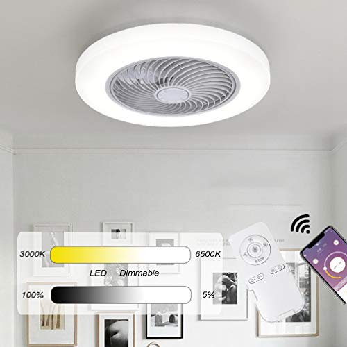 Dagea Dormitorio Ventilador de Techo con iluminación LED Regulable Lámpara de Techo, App Control Remoto Atenuación, Ultra silencioso Luces del Ventilador para Sala de Estar Restaurante Lámpara,Blanco
