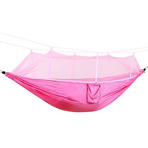 DaiHan Camping Hamaca con mosquitera Ligero Nylon paracaídas Hamaca Hamaca de Carga para jardín al Aire Libre Camping Senderismo Mochila de Viaje Rosado M