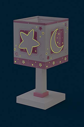 Dalber Lámparas Mesita Infantil Luna y Estrellas Moon Light Rosa, 40 W