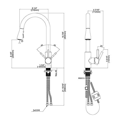 Dalmo DAKF8F - Grifo de cocina con alcachofa extraíble de 40 cm, válvula de cerámica y 2 modos de agua, aireador ABS y mate negro y 360 giratorio para fregadero de 2 bañeras