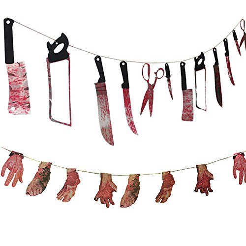 dancepandas Halloween Cuchillo Sangre Horror Manos y pies Rotos Guirnaldas Banner decoración de la casa embrujada Bar Banner