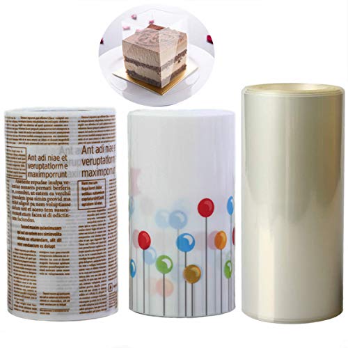 dancepandas Rollos de Acetato 3PCS Rollo Pasteleria Tiras Acetato Lámina de Acetato para Decoración de Repostería Pasteleria Chocolate Mousse - 10m* 10cm, 10m* 8cm