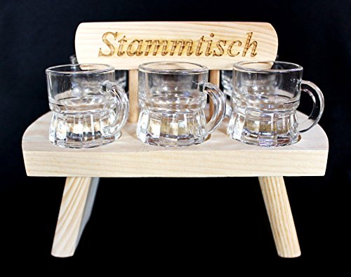 DanDiBo Chupito Tabla 20 cm Con Grabado tronco mesa con 6 vasos chupito Latte Chupito Barra