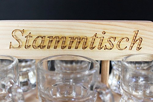 DanDiBo Chupito Tabla 20 cm Con Grabado tronco mesa con 6 vasos chupito Latte Chupito Barra