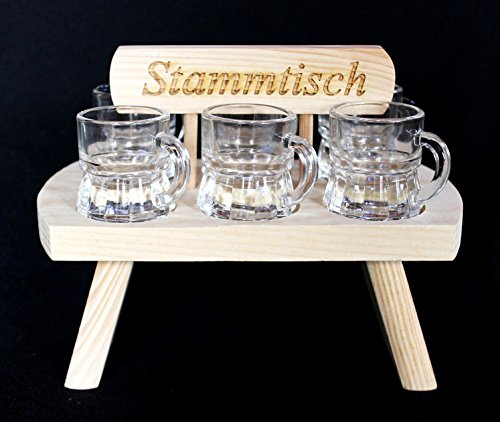 DanDiBo Chupito Tabla 20 cm Con Grabado tronco mesa con 6 vasos chupito Latte Chupito Barra