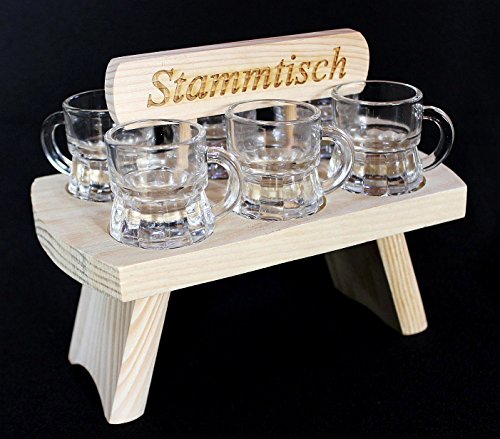 DanDiBo Chupito Tabla 20 cm Con Grabado tronco mesa con 6 vasos chupito Latte Chupito Barra