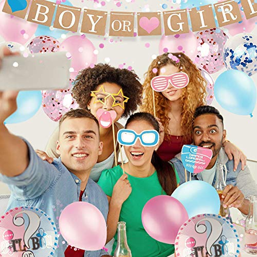 Danolt Género revelan Partido Kit 52 PCS género revelan el Globo de látex con Azul y Rosa Confeti-niño o niña Foto Banner Stand Props-decoración para Baby Shower Fiesta de cumpleaños