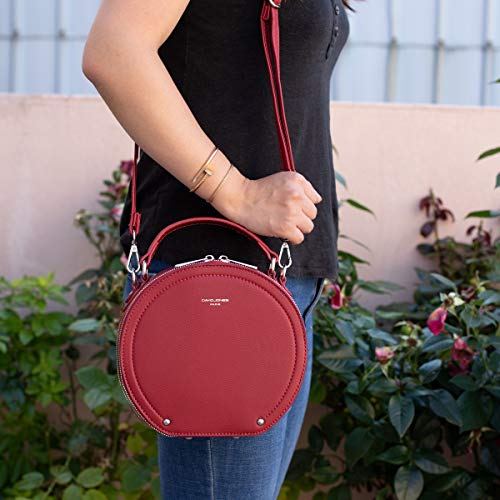David Jones - Bolso Bandolera Redondo Mujer - Bolsos de Hombro Circular Cuero Piel PU - Bolso de Mano Pequeños Asa Superior - Mensajero Cruazado Crossbody Bag - Pochette Elegante Señora - Negro