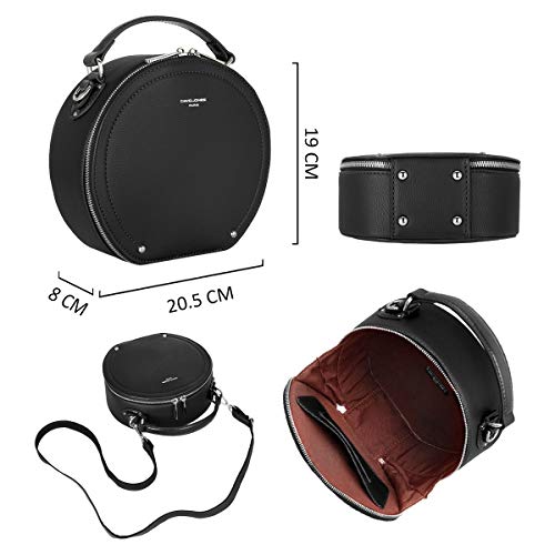 David Jones - Bolso Bandolera Redondo Mujer - Bolsos de Hombro Circular Cuero Piel PU - Bolso de Mano Pequeños Asa Superior - Mensajero Cruazado Crossbody Bag - Pochette Elegante Señora - Negro
