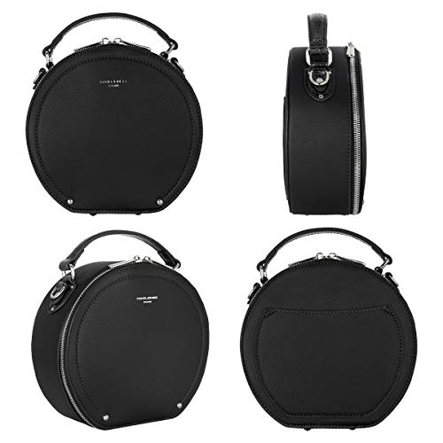David Jones - Bolso Bandolera Redondo Mujer - Bolsos de Hombro Circular Cuero Piel PU - Bolso de Mano Pequeños Asa Superior - Mensajero Cruazado Crossbody Bag - Pochette Elegante Señora - Negro