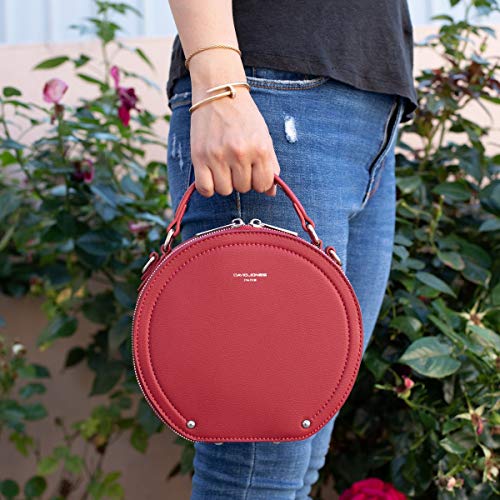 David Jones - Bolso Bandolera Redondo Mujer - Bolsos de Hombro Circular Cuero Piel PU - Bolso de Mano Pequeños Asa Superior - Mensajero Cruazado Crossbody Bag - Pochette Elegante Señora - Negro