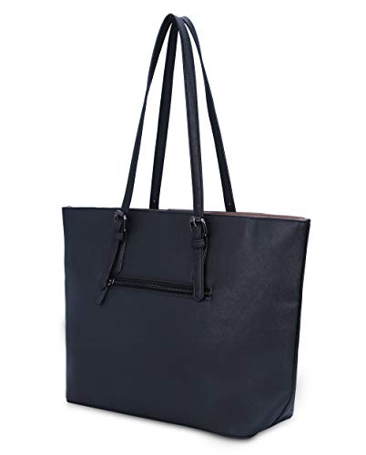 David Jones - Bolso de Mano Grande Mujer - Tote Bag Shopper Piel PU - Bolso de Hombro Trabajo Shopping Gran Capacidad Cuero - Bolso de Compras Asa Larga - Escuela Estudiante Moda - Azul Oscuro