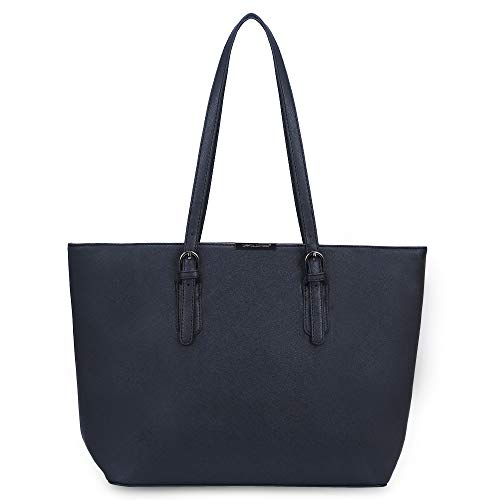 David Jones - Bolso de Mano Grande Mujer - Tote Bag Shopper Piel PU - Bolso de Hombro Trabajo Shopping Gran Capacidad Cuero - Bolso de Compras Asa Larga - Escuela Estudiante Moda - Azul Oscuro