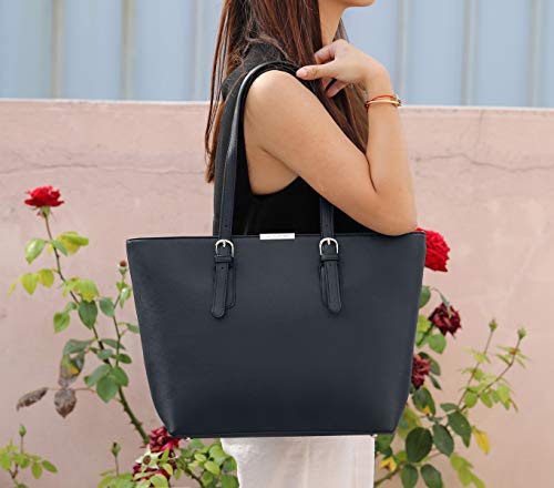 David Jones - Bolso de Mano Grande Mujer - Tote Bag Shopper Piel PU - Bolso de Hombro Trabajo Shopping Gran Capacidad Cuero - Bolso de Compras Asa Larga - Escuela Estudiante Moda - Azul Oscuro