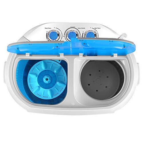 Dawoo Lavadora portátil Daewoo 220V, mini lavadora, lavadora transparente de doble cilindro (azul)