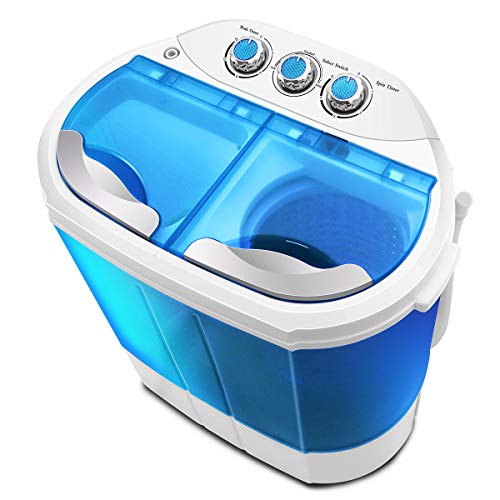 Dawoo Lavadora portátil Daewoo 220V, mini lavadora, lavadora transparente de doble cilindro (azul)