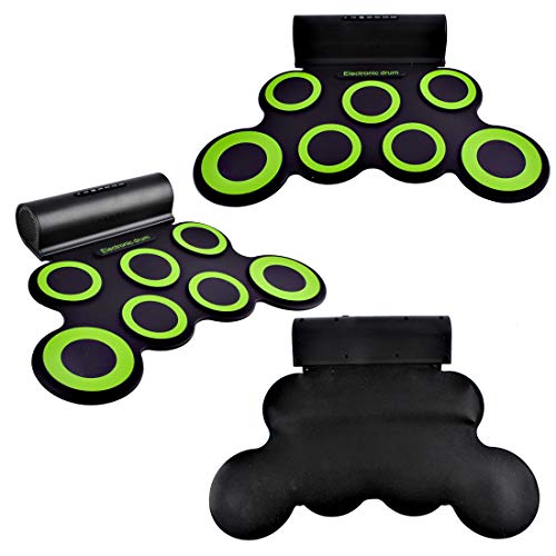 deAO Kit de Batería Electrónica con Modelo Plegable Portátil Conjunto Tapete Musical de Percusión Tambores, Platillos y Altavoces Incorporados Incluye Baquetas y Pedal