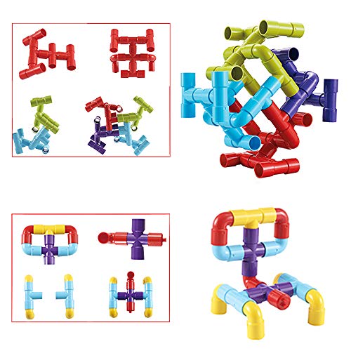 deAO Tubos de Construcción Tuberías de Juguete para el Aprendizaje y Actividades Creativas Infantiles Conjunto Stem de Formas Multicolores, Puzle 3D, Incluye 180 Piezas