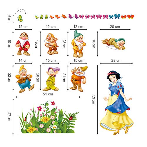 decalmile Blanca Nieves Y Los Siete Enanos Princesa Pegatinas De Pared Hada Desmontable Adhesivos Pared Decorativos para Niños Infantiles Habitación Vivero