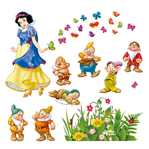 decalmile Blanca Nieves Y Los Siete Enanos Princesa Pegatinas De Pared Hada Desmontable Adhesivos Pared Decorativos para Niños Infantiles Habitación Vivero