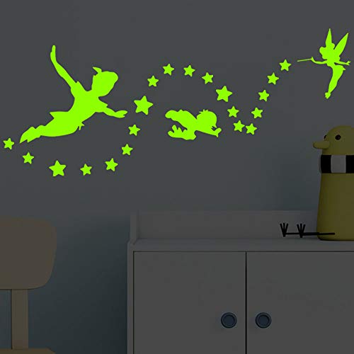 decalmile Luminoso Pegatinas de Pared Peter Pan Vinilos Decorativos Fluorescente Cuento de Hadas Estrella Adhesivos Pared Niña Infantil Dormitorio Habitación Bebé Guardería