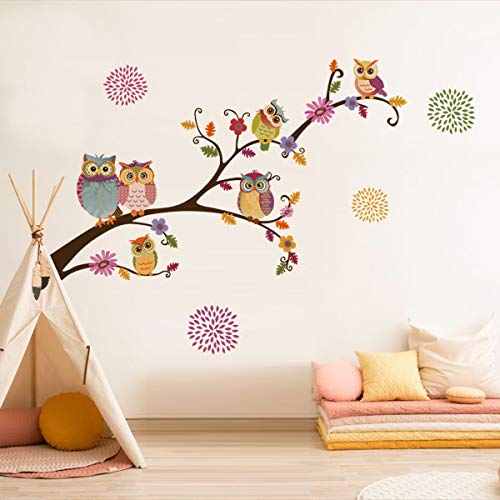 decalmile Pegatinas de Pared Búho Arboles Rama Vinilos Decorativos Flores Adhesivos Pared Guardería Habitación Infantiles Niños Bebés Dormitorio