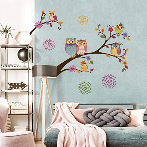 decalmile Pegatinas de Pared Búho Arboles Rama Vinilos Decorativos Flores Adhesivos Pared Guardería Habitación Infantiles Niños Bebés Dormitorio