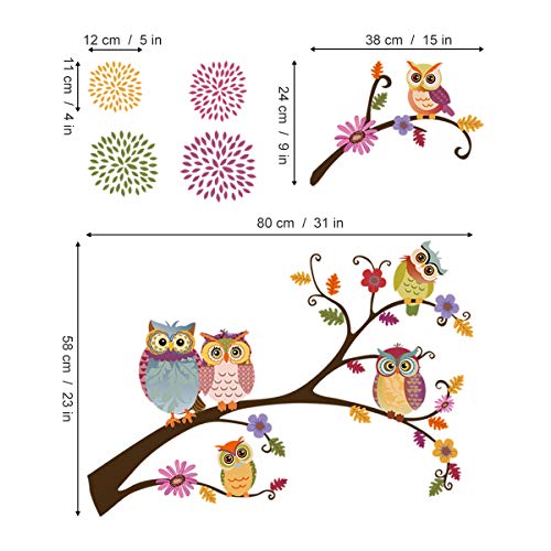 decalmile Pegatinas de Pared Búho Arboles Rama Vinilos Decorativos Flores Adhesivos Pared Guardería Habitación Infantiles Niños Bebés Dormitorio