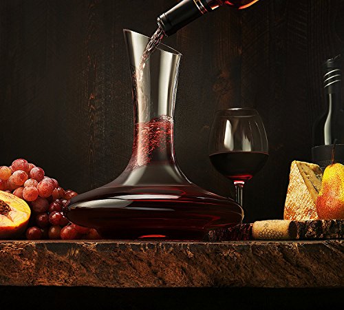 Decantador,GWCLEO Soplado a mano sin plomo cristalino aireador de vino, Crystal Pour Spout, jarra de vino tinto, vino, accesorios de vino, contiene 1800 ml de vino