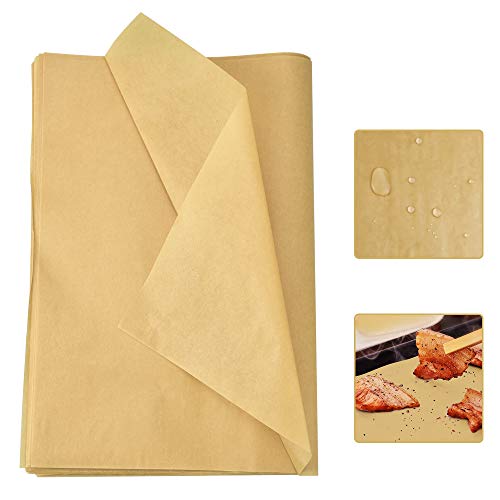 DECARETA Papel de pergamino Antiadherente 100% Seguro y ecológico Estera para Hornear de Papel de pergamino 40 * 30 cm Paquete de 100 Hojas (marrón)