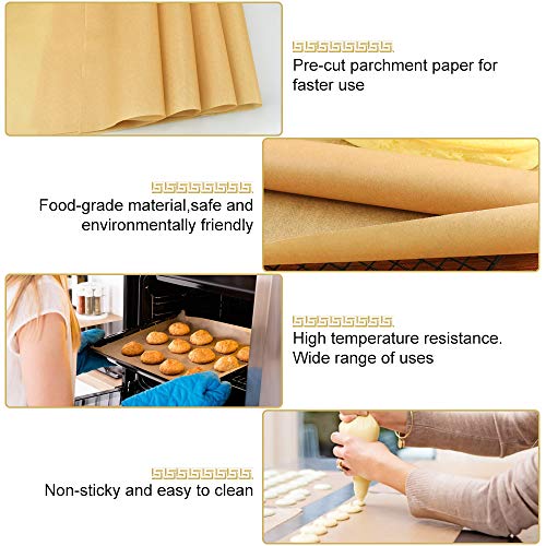 DECARETA Papel de pergamino Antiadherente 100% Seguro y ecológico Estera para Hornear de Papel de pergamino 40 * 30 cm Paquete de 100 Hojas (marrón)