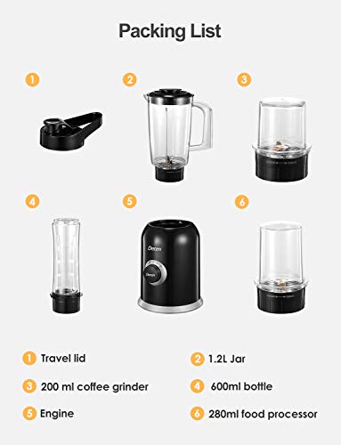 Decen Batidora de Vaso, 4 en 1 Multifunción para Batidora para Smoothie, Molinillo de Café, Procesador de Alimentos, Picadora de Hielo, Cuchillas Recubiertas de Titanio, 4 Botellas Tritan sin BPA