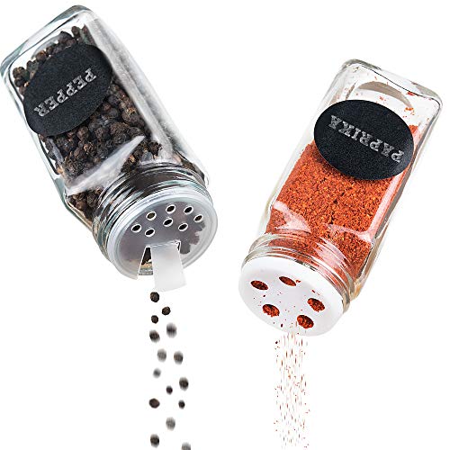 Deco Haus Juego 12 Tarros Especias con Tapa Rosca - Etiquetas, Embudo, Cepillo, Marcador - Va con Nuestros Estantes para Condimentos - Almacenamiento y Dispensador Vidrio Transparente 120ml 10.5x4.3cm