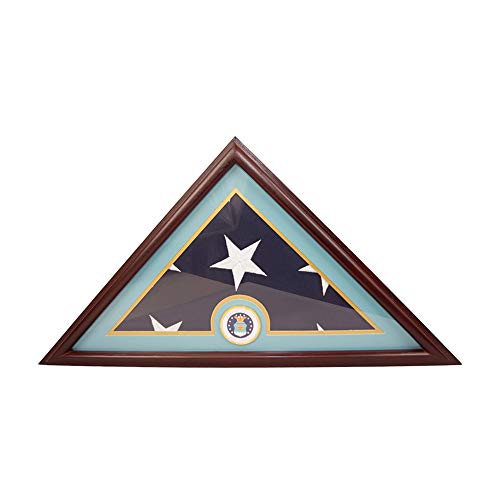 DECOMIL Air Force - Caja expositora con diseño de Bandera de Reino Unido, Color burija y embutido, con Base Plana, Madera Maciza, Acabado en Cerezo