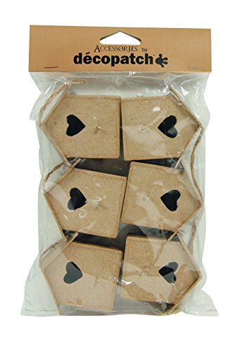 Decopatch para Colgar Papel maché diseño de Casas, 6 Unidades, marrón
