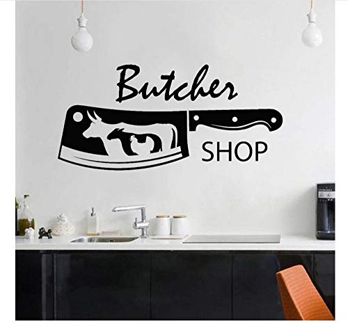 Decoración Carnicería Vinilo Tatuajes de pared Cuchillo Toro Pollo Ovejas Carne Pegatinas de pared Decoración Cocina América del Norte Decoración del hogar Arte 57 * 119 cm