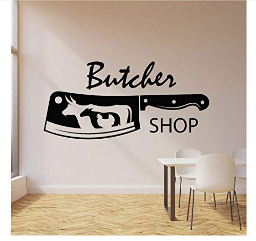 Decoración Carnicería Vinilo Tatuajes de pared Cuchillo Toro Pollo Ovejas Carne Pegatinas de pared Decoración Cocina América del Norte Decoración del hogar Arte 57 * 119 cm