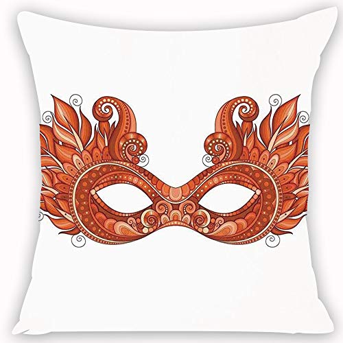 decoración Cuadrada, Mascarada, máscara de Carnaval de Mardi Gras Adornada con Plumas Decorativas, Ilustraciones del Tema del,Funda de Almohada Almohada para Coche Almohada para sofá casero