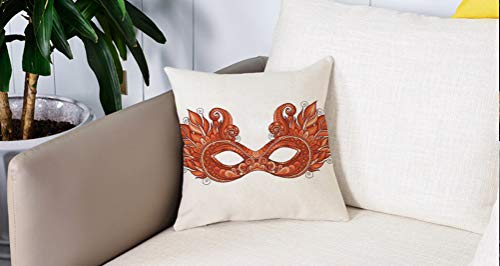 decoración Cuadrada, Mascarada, máscara de Carnaval de Mardi Gras Adornada con Plumas Decorativas, Ilustraciones del Tema del,Funda de Almohada Almohada para Coche Almohada para sofá casero