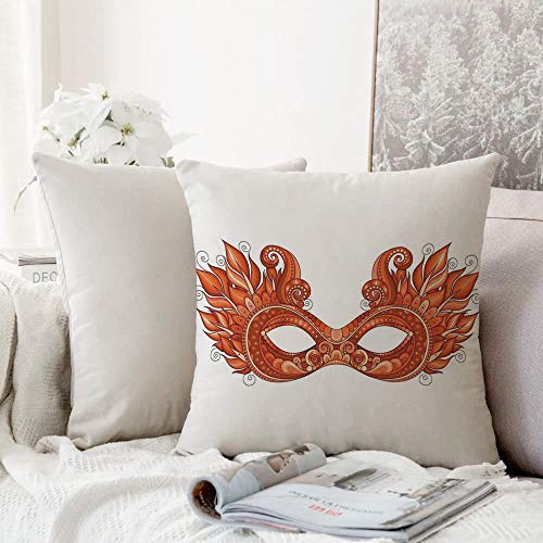 decoración Cuadrada, Mascarada, máscara de Carnaval de Mardi Gras Adornada con Plumas Decorativas, Ilustraciones del Tema del,Funda de Almohada Almohada para Coche Almohada para sofá casero