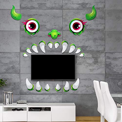 Decoración de Cara de Monstruo de Halloween Decoración de Puerta de Garaje con Cara de Monstruo de Color Verde Decoración de Fiesta de Halloween de Ventana de Arco de Garaje al Aire Libre