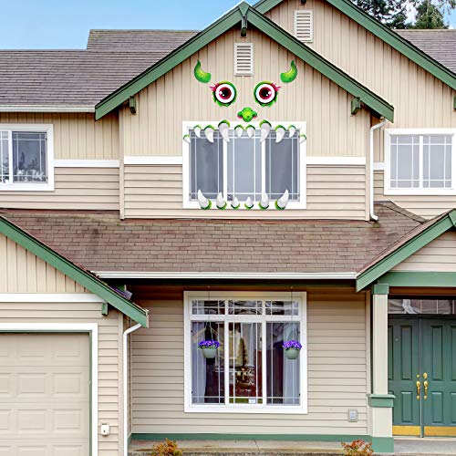Decoración de Cara de Monstruo de Halloween Decoración de Puerta de Garaje con Cara de Monstruo de Color Verde Decoración de Fiesta de Halloween de Ventana de Arco de Garaje al Aire Libre