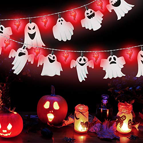 Decoración de Halloween Luces Centelleantes de Cadena de Fantasma de 12,4 Pies de 13 LED con Decoración de Fantasma, Decoración de Halloween Alimentada por Pilas, Jardín, Interior, Porche, Exterior