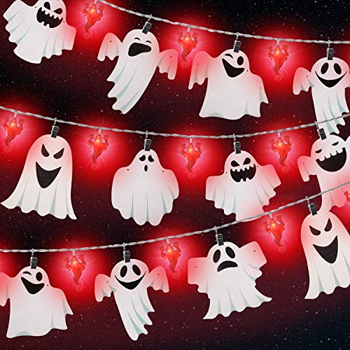 Decoración de Halloween Luces Centelleantes de Cadena de Fantasma de 12,4 Pies de 13 LED con Decoración de Fantasma, Decoración de Halloween Alimentada por Pilas, Jardín, Interior, Porche, Exterior