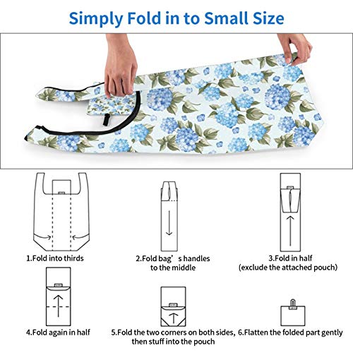 Decoración de la casa Flores de hortensias sobre fondo ligero Boda Diseño artístico Reutilizables Bolsas de comestibles, respetuoso del medio ambiente plegable bolsa de compras cabe en el bolsillo