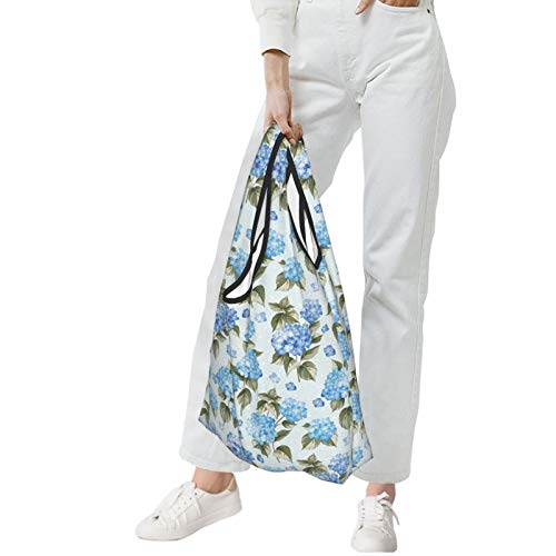 Decoración de la casa Flores de hortensias sobre fondo ligero Boda Diseño artístico Reutilizables Bolsas de comestibles, respetuoso del medio ambiente plegable bolsa de compras cabe en el bolsillo