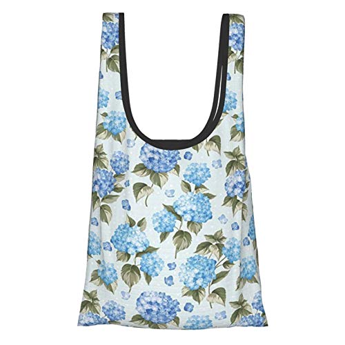 Decoración de la casa Flores de hortensias sobre fondo ligero Boda Diseño artístico Reutilizables Bolsas de comestibles, respetuoso del medio ambiente plegable bolsa de compras cabe en el bolsillo
